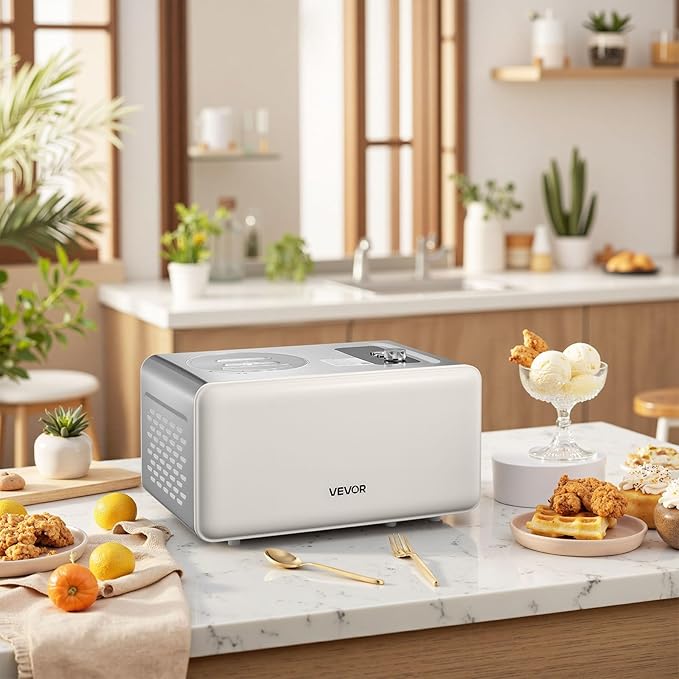 VEVOR Automatic Ice Cream Maker with Built-in Compressor, 2 Quart No Pre-freezing Gelato Maker, Electric Sorbet-Maker, 3 Modes Compressor Ice Cream Machine for Home Kitchen