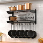 Taozun 30 Inch Pot and Pan Organizer, 2 Tier Heavy Duty Pot Rack Wall Mounted with 12 Hooks, Kitchen Cookware Utensils Hanger Organizers and Storage