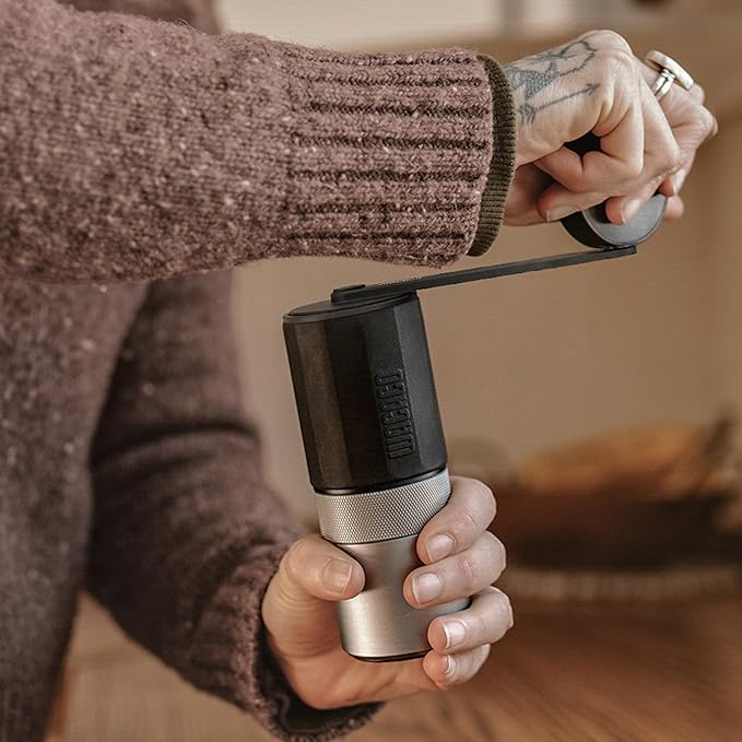 WACACO Exagrind, Manual Coffee Grinder, Stainless Steel Conical Burr, High Precision Adjustable Coffee Bean Grinder with Hand Crank, Handheld Portable Grinder for Espresso, Pour-over, Camping, Travel