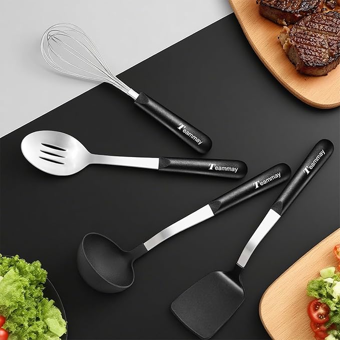 4-Piece Nylon Cooking Utensil Set - Heat-Resistant, Dishwasher Safe Kitchen Tools with Stainless Steel & PP Hybrid Handle for Nonstick Cookware (Ladle, Spatula, Slotted Spoon, Whisk)