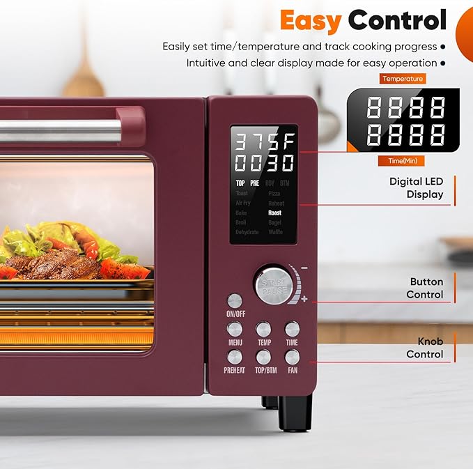 Nuwave Bravo Pro Smart Air Fryer Toaster Oven Combo, 12-in-1 Functions with Quicker & Even Crisp Technology, 1800W, 50-450°F, PFAS-Free, 21QT, Cinnamon