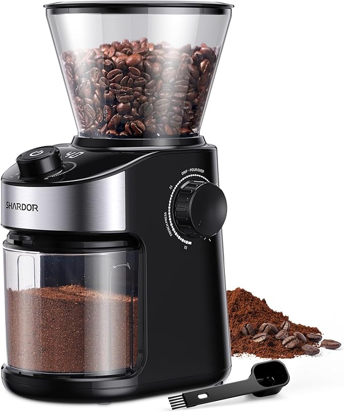 SHARDOR Burr Coffee Grinder, Electric Grinder with 32 Precision Grind Settings, 40-Second Adjustable Timer, and Chamber Cleaning Function for Home Brewing