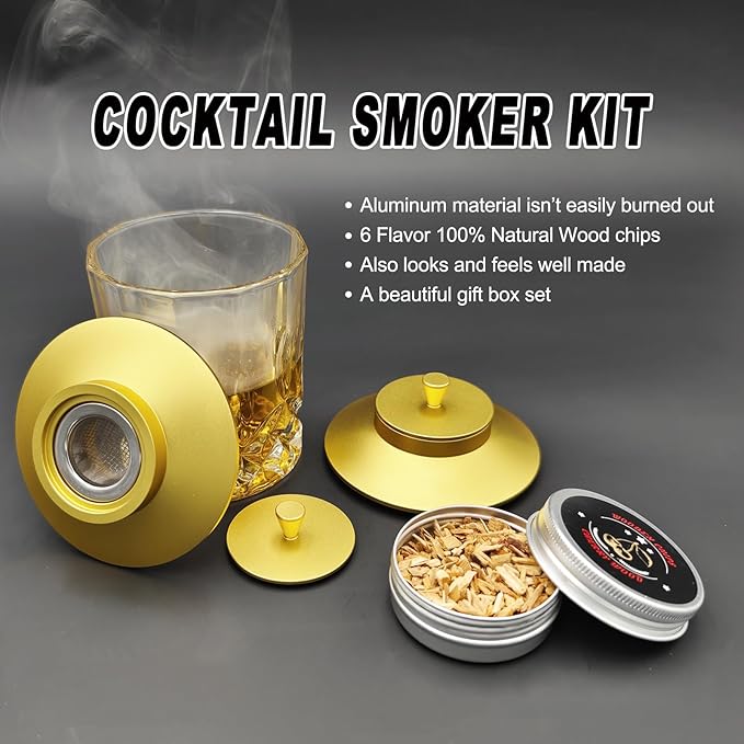 Cocktail Smoker Kit-6 Flavors Wood Chips Bourbon Smoker kit Whiskey Smoker Infuser kit for Him-Drink Smoker kit, Old Fashioned Smoker Gifts for Men/Father's Dad/Husband/Best Friend