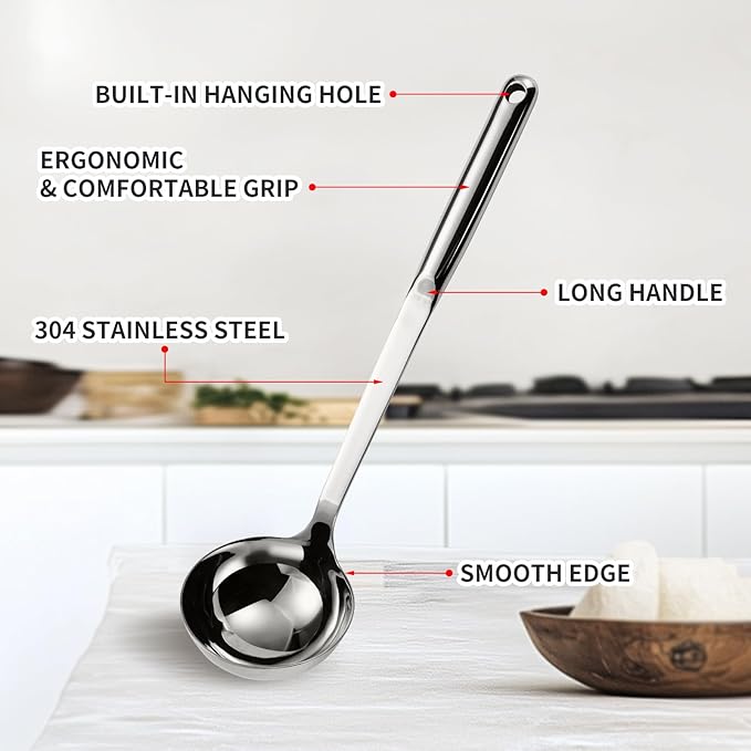 304 Stainless Steel Cooking Utensils Set, 8PCS Kitchen Utensils Set, Include Skimmer, Soup Ladle, Spaghetti Server, Wok Spatula, Slotted Spoon, Solid Spoon, Slotted Spatula Turner & Meat Fork