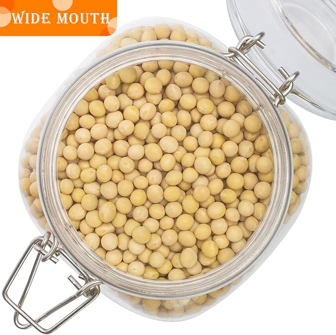 34oz Square Glass Food Storage Jars with Airtight Clamp Lids, 3 Pack Large Kitchen Canisters for Flour, Cereal, Coffee, Pasta and Canning, Mason Jar (Clear 34oz Square - 3 sets)