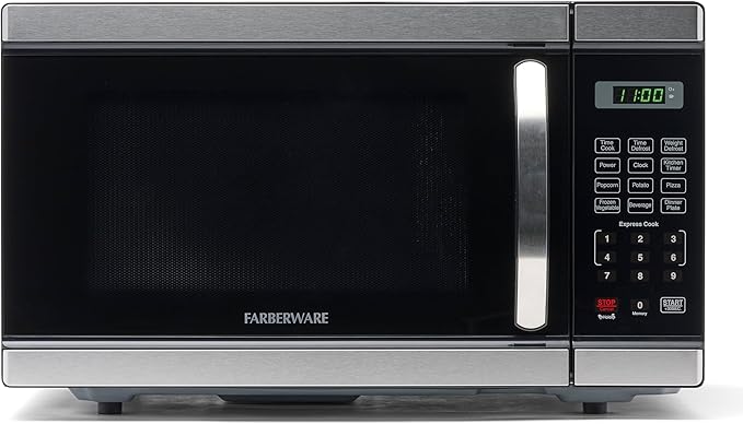 Farberware Countertop Microwave 1000 Watts, 1.1 Cu. Ft. - Microwave Oven With LED Lighting and Child Lock - Perfect for Apartments and Dorms - Easy Clean Stainless Steel
