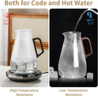 2L Glass Pitcher with Lid and Spout, Water Jug, 68OZ Carafe for Hot/Cold Water, Large Iced Tea Pitcher for Coffee, Juice and Homemade Beverage