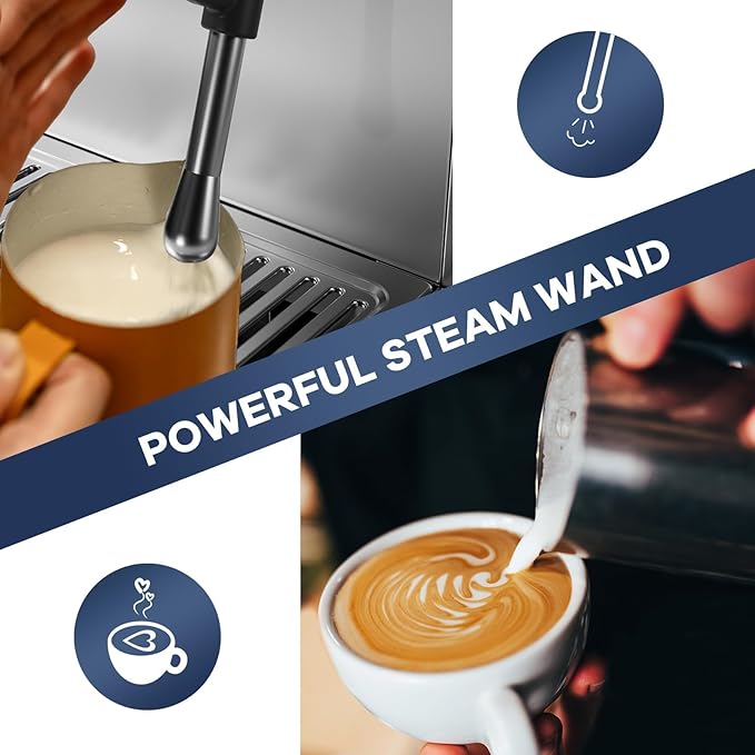 Automatic Espresso Coffee Machine with Grinder, Steam Milk Frother, LCD Display, 78 OZ Removable Water Tank for Cappuccino and Latte