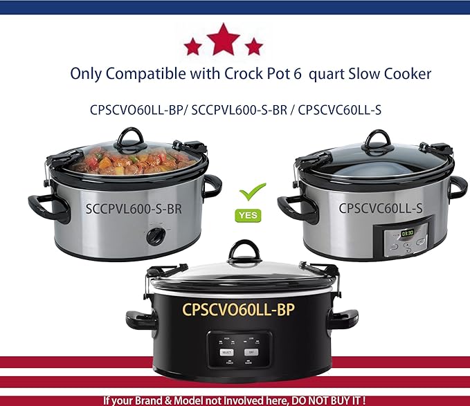 Oval Glass Lid Compatible with Crock Pot 6 Quart Slow Cooker SCCPVL600-S-BR, CPSCVC60LL-S, CPSCVC060LL-BP， Measure your pot per picture to match right lid replacement