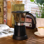 Electric Espresso Maker Transparent Coffee Maker Electric Moka Pot Portable Aluminum Espresso Machine Italian Moka Pot with Detachable Base, Coffee Gift for Women Men Home Travel(Black,6 Cup)