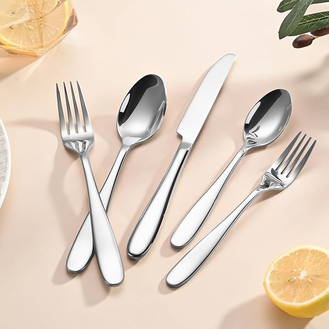 20-Piece Silverware Set, Flatware Set for 4, Food-Grade Stainless Steel Tableware Cutlery Set, Mirror Finished Utensil Sets for Home Restaurant, Forks Spoons and Knives Set, Dishwasher Safe