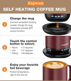 Self Heating Coffee Mug T1-16oz Fast Heating & Ultra Long-Lasting Battery Life, Heated Coffee Mug Up to 149℉ - Touch & App Controlled Coffee Mug, Birthday Gifts for Women and Men