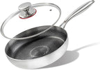 9 inch stainless steel frying pan with lid, hybrid non-stick skillet for induction, oven, broiler & dishwasher, non-toxic chef's pan, pfoa-free cookware