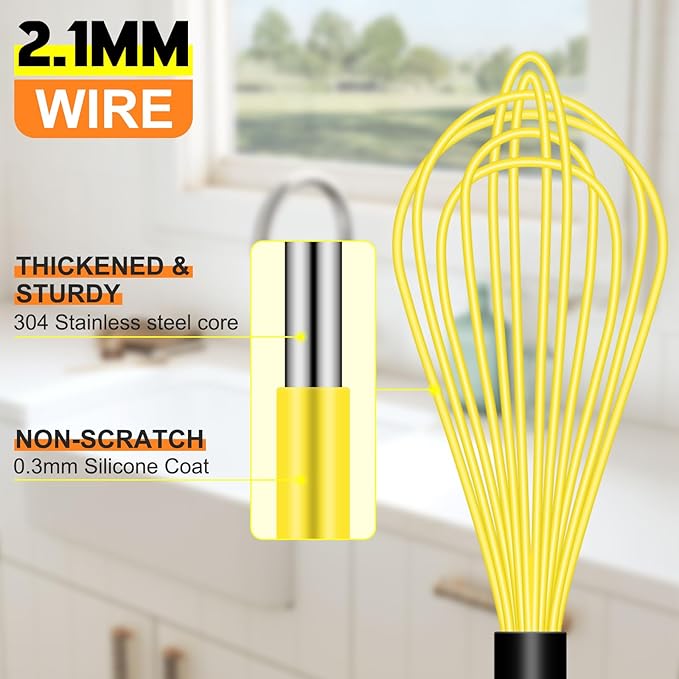 HOTEC 4 Pieces Silicone Whisks Set, Wire Balloon Whisks Egg Beater, Non-slip Handle Whisk for Non-stick Cookware Perfect for Cooking, Stirring, Beating and Blending (Multicolor)