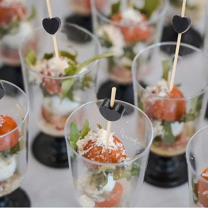 Minisland Black Love Heart Cocktail Picks, 4.7 Inch Long Bamboo Fancy Toothpicks for Appetizers, Decorative Halloween Holiday Party Food Drink Garnish Fruit Kabobs Skewer Sticks 100 Counts -MSL444