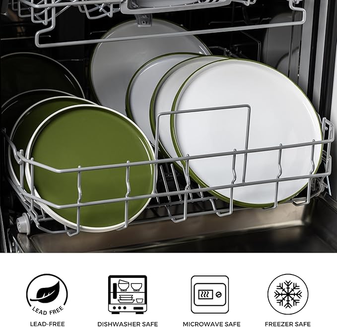 AmorArc Ceramic Plates Set of 6, 8.0 Inch Round Stoneware Salad Plates Use for Dessert, Salad, Appetizer etc,Microwave and Dishwasher Safe, Scratch Resistant Small Deep Dinner Plates-Light Green