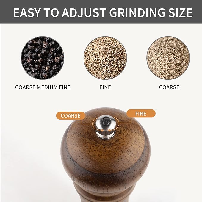 Pack of 2 Wood Pepper Grinder Set, 10 Inch Salt Mill And Pepper Grinder Set, Pepper Mill, Salt Shakers with Adjustable Ceramic Rotor - Oak Wood Pepper Grinder And Salt Mill for Your Kitchen