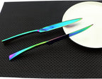 Flatware Set 18/10 Stainless Steel Mirror Polished Rainbow Colorful Cutlery - Silverware Utensil Set of Serrated Steak Knife Dinner Fork Knife Salad Fork Dessert Spoon,6 Piece Service for 1