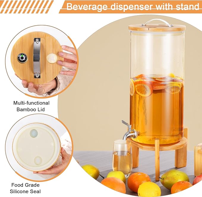 Beverage Dispenser,2.9 Gallon Glass Drink Dispenser with Stand,Glass water dispenser with Spigot, Large Drink Dispensers for Parties,Water Dispensers for Bar,Wedding,Restaurants 11L