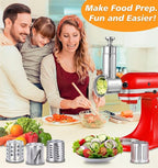 Stainless Steel Salad Maker Attachment for KitchenAid Mixers, Large Slicer Shredder & Cheese Grater Accessories with 4 Blades,Dishwasher Safe