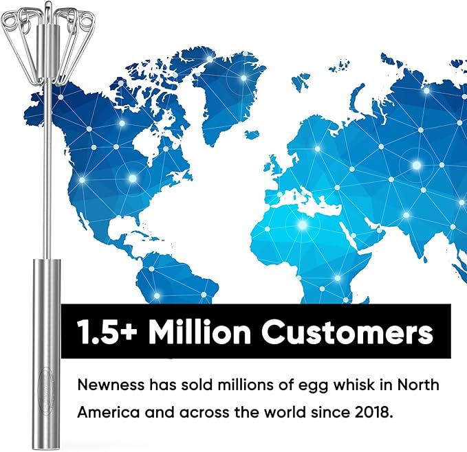 Newness Whizzy Whisk, Stainless Steel Semi Automatic Blender for Home -Versatile Tool for Egg Beater, Milk Frother, Hand Push Whisk - Kitchen Utensil for Blending, Whisking, Beating & Stirring