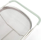 Over The Sink Colander, 6 Quarts Stainless Steel Oval Colander with Expandable Rubber Grip Handle, Fine Mesh Strainer Baskets Kitchen Colanders for Strain, Drain, Rinse Vegetables, Mint Green