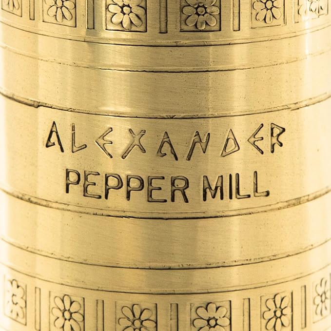 The Original Greek Pepper Mill 10 Inch Tall | European Pepper Mill Grinder with Crank Handle | Manual Pepper Grinder | Peppercorns Refillable - Brass