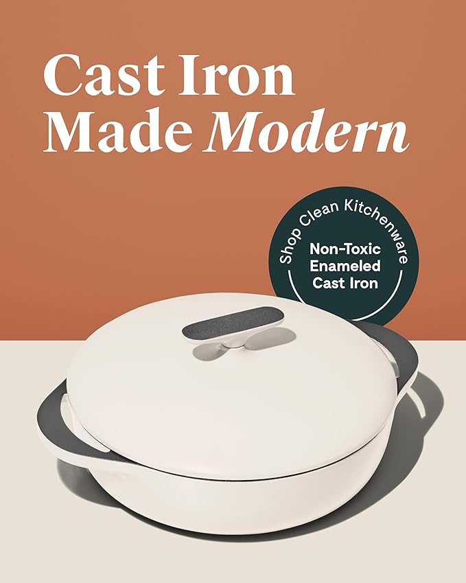 Caraway Enameled Cast Iron Braiser - 3.5 qt Braiser Pan - 3 Layer Enamel Coating - No Seasoning Required - Compatible With All Stovetops - Oven Safe - Free From Forever Chemicals - Light Mist