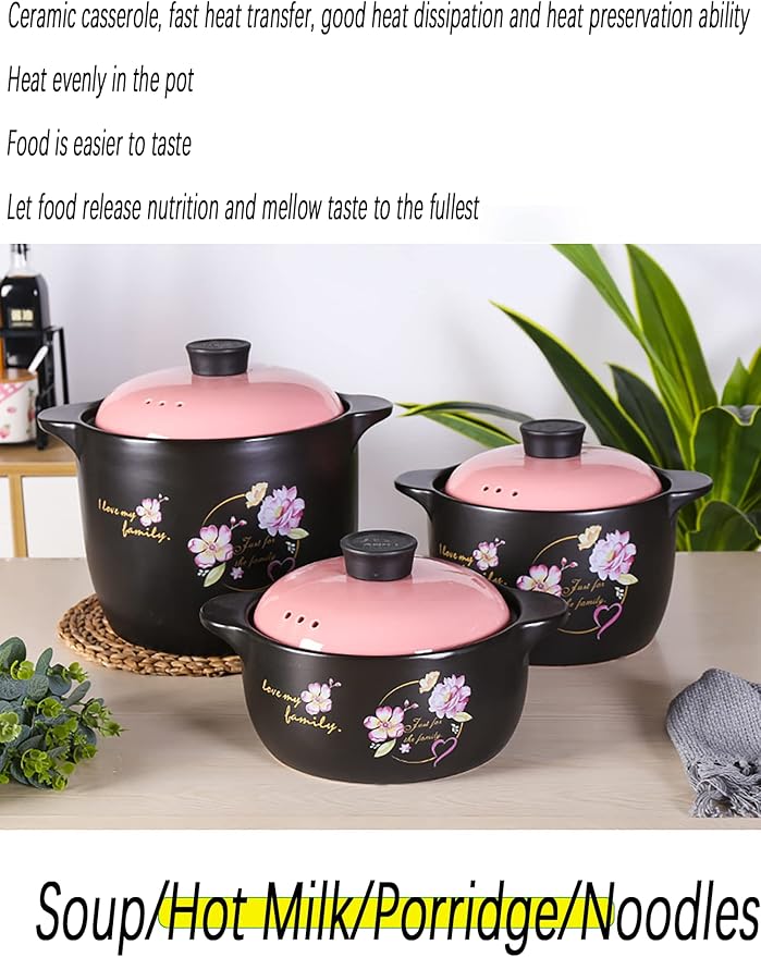 Ceramic Casserole Dish, Clay Pot, Ceramic Casserole Dish with Lid Clay Pot Round Ceramic Cookware, Dutch Oven Ceramic Pot Clay Pot For Cooking - Durable, Multi-purpose,Easy To Clean, Non-stick