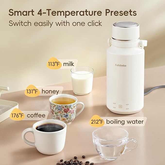 1000mL Portable Electric Kettle, 304 Stainless Steel Water Boiler with 4 Temp Settings, Keep Warm & Boil-Dry Protection, Electric Tea Kettle for Travel, Hotel, Camping (120V Outlets)