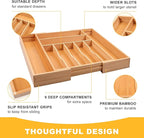 Large Premium Bamboo Silverware Organizer - Expandable Drawer Organizer & Utensil Organizer - 17"x19.7" Cutlery Tray with Dividers for Kitchen Utensils and Flatware (7-9 Slots) (Natural)