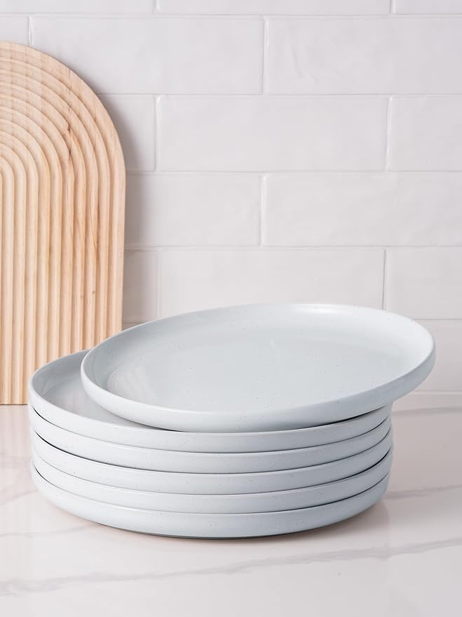 famiware Milkyway Dinner Plates, 10.24 inch Plates for 6, Stoneware Dessert Dish Set for Kitchen, Speckled Handmade Ceramic Plates, Microwave and Dishwasher Safe, Light Grey