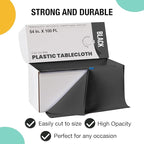Exquisite Party Solids 54 Inch X 100 Feet Black Plastic Table Cover Roll in A Cut - to - Size Box with Convenient Slide Cutter. Cuts Up to 12 Rectangle 8 Feet Plastic Disposable Tablecloths