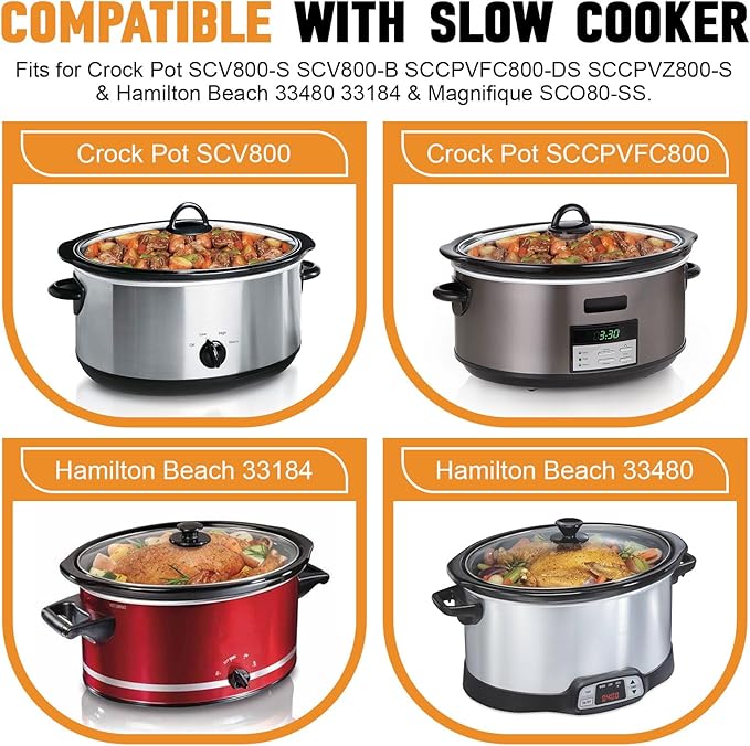 Oval Slow Cooker Lid Large 8 QT Fits for Crock Pot Glass Lids Programmable Slow Cookers SCV800 and Compatible With Hamilton Beach Oval Glass Pot Lid Transparent Cover