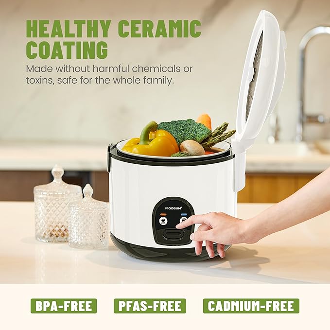 10-Cup Uncooked Rice Cooker & Food Steamer - Ceramic Non-Toxic Inner Pot, One-Touch Multifunction for Rice/Sauté/Yogurt, Dishwasher Safe, 3-10 Family Size, White