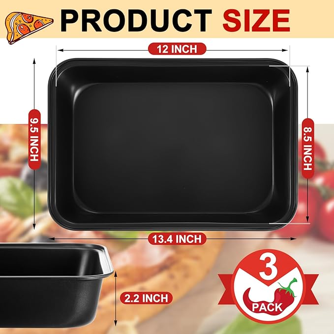 Detroit Style Pizza Pan 13.4 x 9.5 x 2.2 Inch Hard Rectangular Deep Pizza Pans Non Stick Sicilian Style Pan Dish Pre Seasoned Bakeware Kitchenware