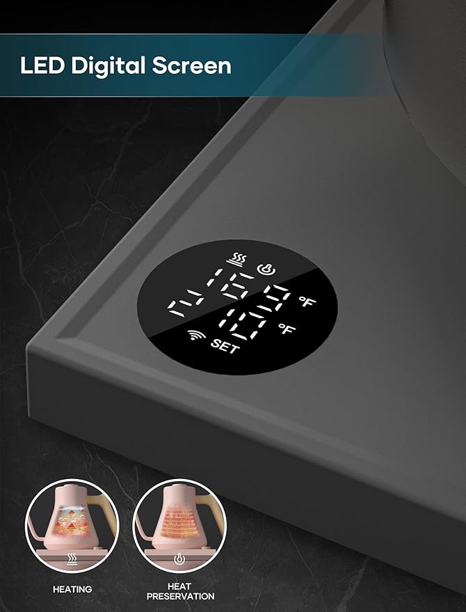 Gooseneck Electric Kettle with Precise ±1℉ Temperature Control, Wood-Accented Handle, Stainless Steel Interior, Quick Heating Pour Over Kettle for Coffee & Tea, 0.9L, Matte Grey