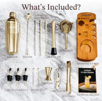 KITESSENSU Cocktail Shaker Set Bartender Kit with Stand | Bar Set Drink Mixer Set with All Essential Accessory Tools: Martini Shaker, Jigger, Strainer, Mixer Spoon, Muddler |Champagne Gold