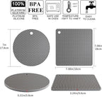 Silicone Trivet Mats, Silicone Pot Holders for Hot Pots and Pans, Heat Resistant Counter Mats for Tables, Countertops, Spoon Rest and Large Coasters, 4 Pack Gray Trivets for Hot Dishes