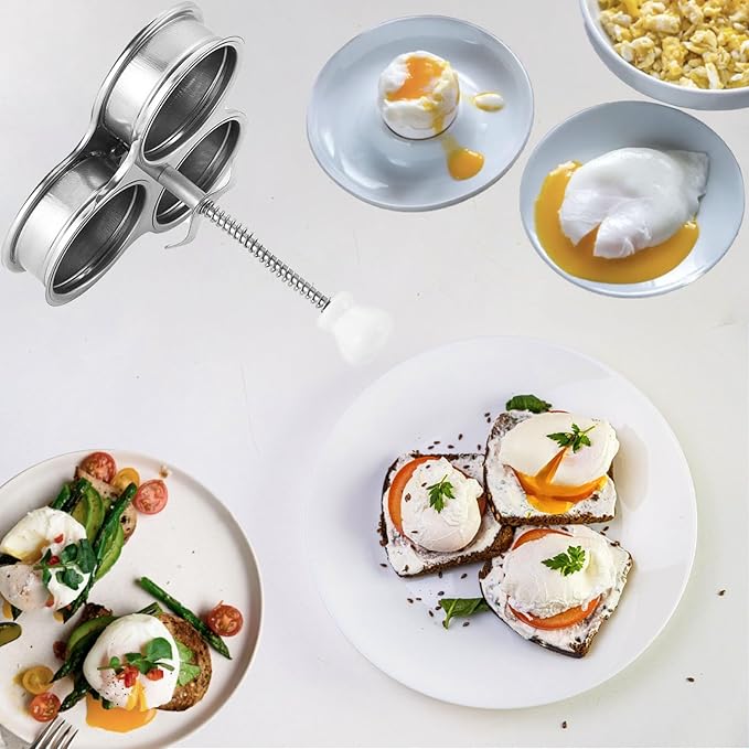 3 Cups Stainless Steel Egg Poacher, Poached Egg Cooker Nonstick Poached Egg Maker Egg Poacher Pan Cups Round Poached Egg Pan with Oil Brush for Breakfast Boiled Eggs