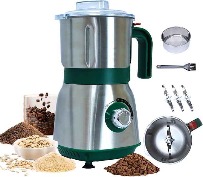 Grain Grinde For Kitchen, Electric Dry Spice Grinders Comes With 3 Removable Stainless Steel Blades, 500w Herb Grinder Suitable For Grinding Spices, Coffee Beans, Grains, Nuts.