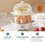 Elite Gourmet EGC1405W 2-Tiered Rapid Egg Cooker, 5-Egg Poacher, Omelets, Soft, Medium, Hard-Boiled Eggs with Auto Shut-Off and Buzzer, BPA Free, 14 eggs, White