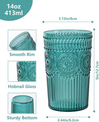 Ciaell 12 Pack Romantic Plastic Water Glasses - 14 Oz Green Vintage Drinking Glasses, Embossed Ribbed Plastic Cups, Textured Striped Set for Juice, Beverages, Beer, Cocktail, Christmas