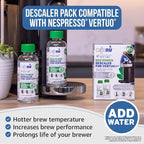 Nespresso Compatible Descaling Kit. 2 Bottles of Vertuo Descaler Solution. Removes Limescale For Hotter Coffee. 4 Uses Descaler For Nespresso Vertuo Coffee Machines.