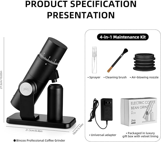 Electric Burr Coffee Grinder - Stepless Adjustment Electric Espresso Grinder with CNC Stainless Steel Conical Burr and Magnetic Lid & Dosing Cup (Black)