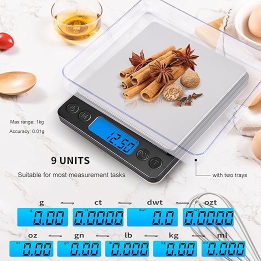SKEAP Gram Scale 0.01g Accuracy, Food Scales Kitchen Digital Weight Grams & OZ, Jewelry Scale, High Accuracy Gram Scale, Digital Scale with Charging,Batteries and USB Cable Included