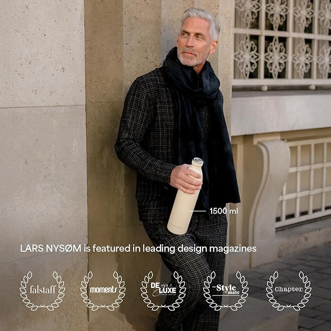 LARS NYSØM Stainless Steel Insulated Water Bottle 12 oz 17 oz 25 oz 34 oz 51 oz | Insulated Thermo Flask for Hot and Cold Beverages | Leakproof Drinking Bottle (Sky Blue, 33.8 oz)