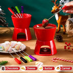 Mudder 6 Pieces Fondue Mug Ceramic Pot and 24 Pieces Forks Set for Melting Chocolate, Cheese, Broth or Tapas on Christmas Gift Valentine's Day(Red)