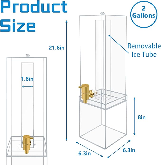 Beverage Dispenser with Stand, 2 Gallon Drink Dispenser, Drink Dispensers for Parties, Individual Ice Container, Acrylic Stand