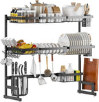 PUSDON Over Sink Dish Drying Rack Stainless Steel, Adjustable Large Dish Drainer for Storage Kitchen Organization Black 3 Tier - Standard(34"-46")